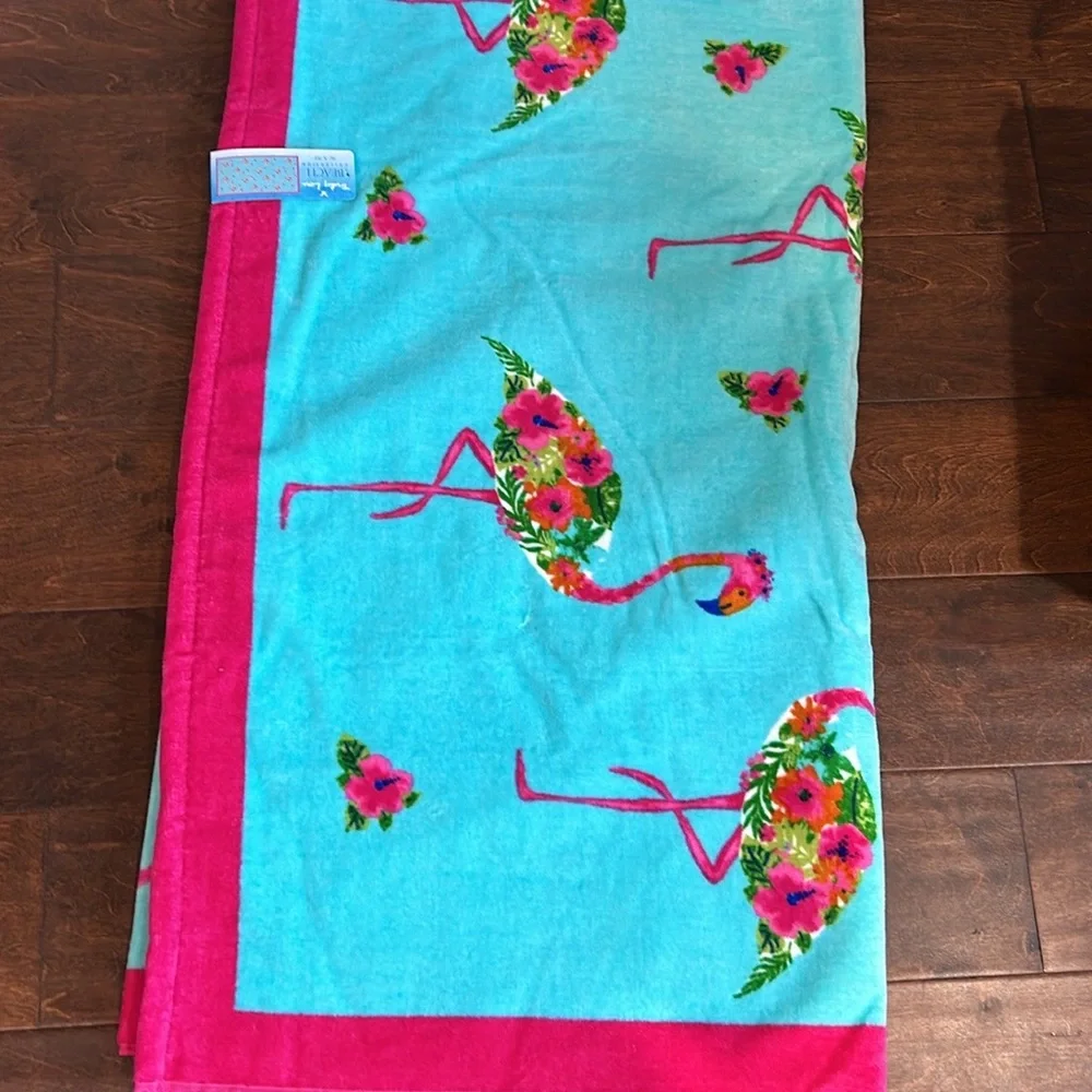 Truly Lou Beach Towel Cotton Flamingos Floral 36”x70” New